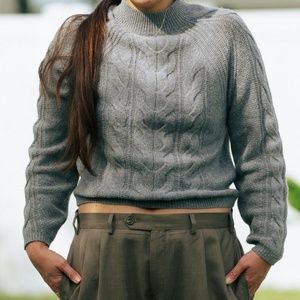 BANANA REPUBLIC Women's Cable Knit Sweater Italian Wool Grey XS